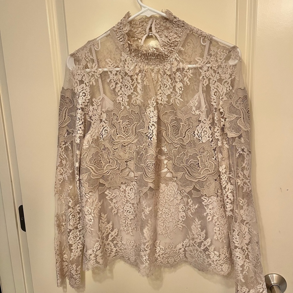 SAYLOR brand Medium lace sheath with top attached neutral beige